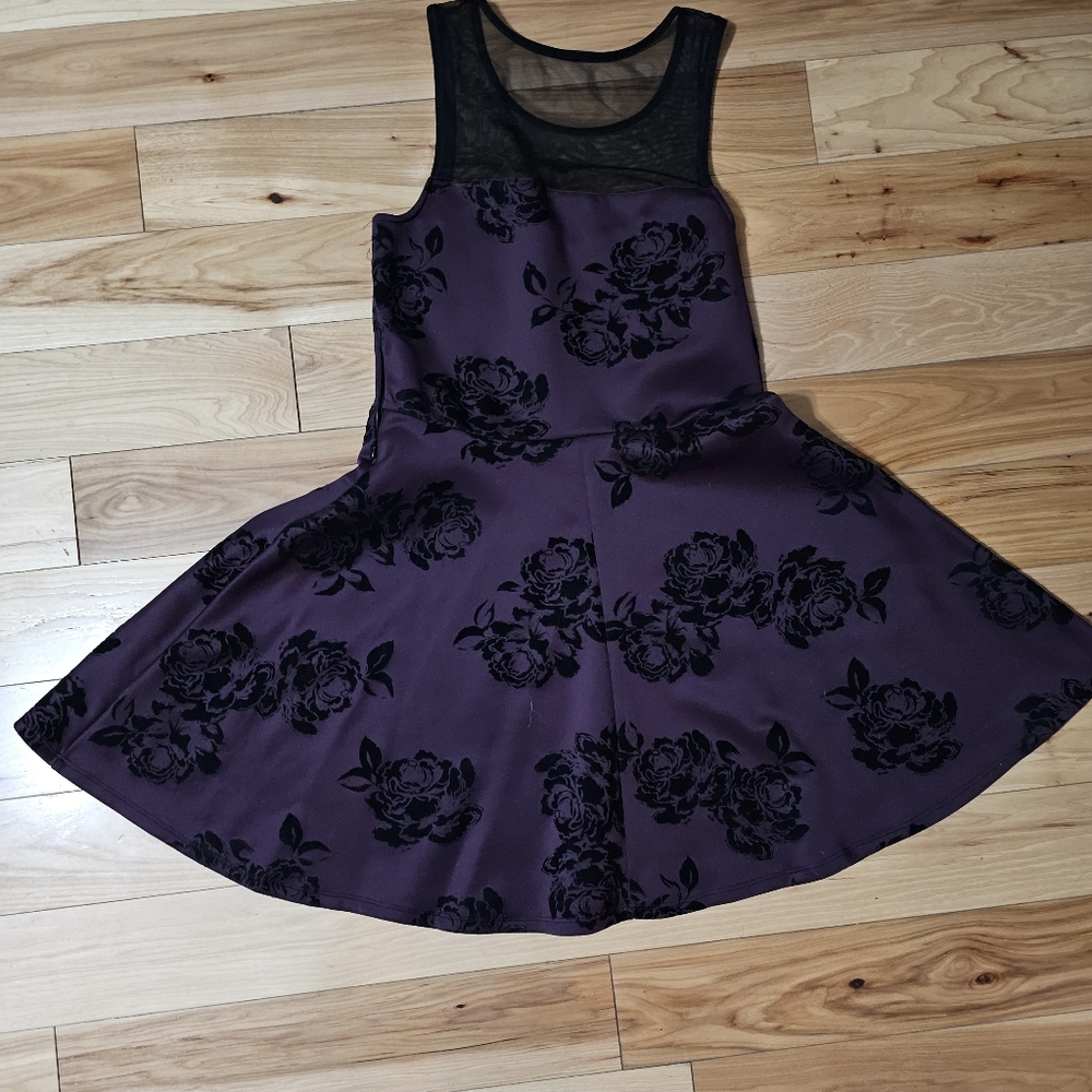 Trixxi Deep Purple Dress with Black Mesh Overlay